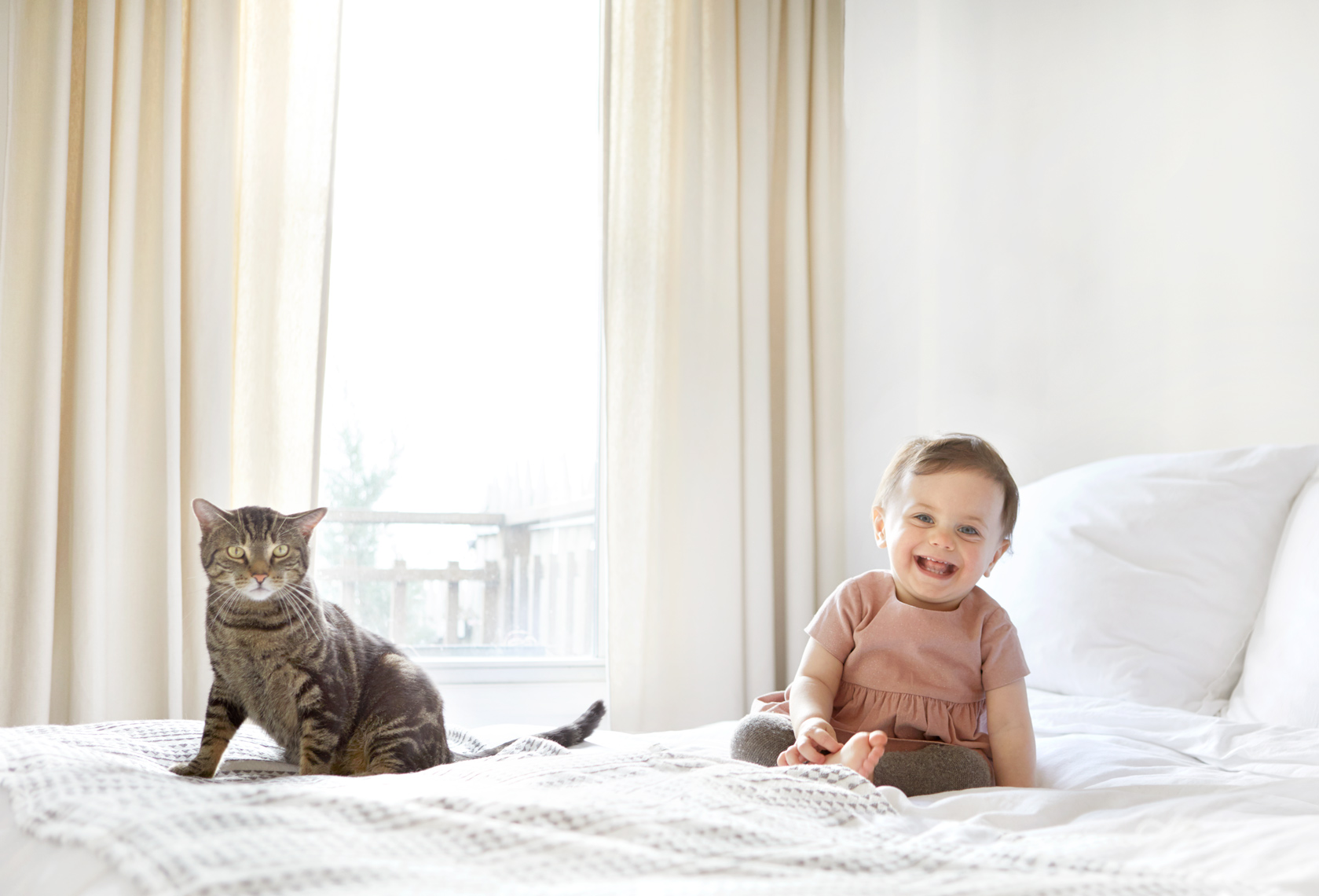 Toddler and Cat in bed